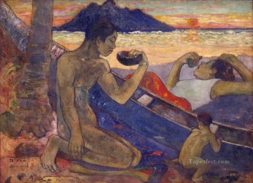 Paul Gauguin Painting - Canoe Tahitian Family Paul Gauguin